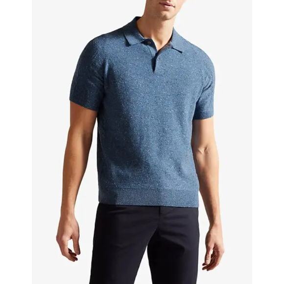 Ted Baker Other - Ted Baker London Speckled Polo Shirt Men Size 6 XXL Blue Cable Knit Short Sleeve